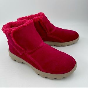 Red Suede Faux Fur Lined Ankle Boots 